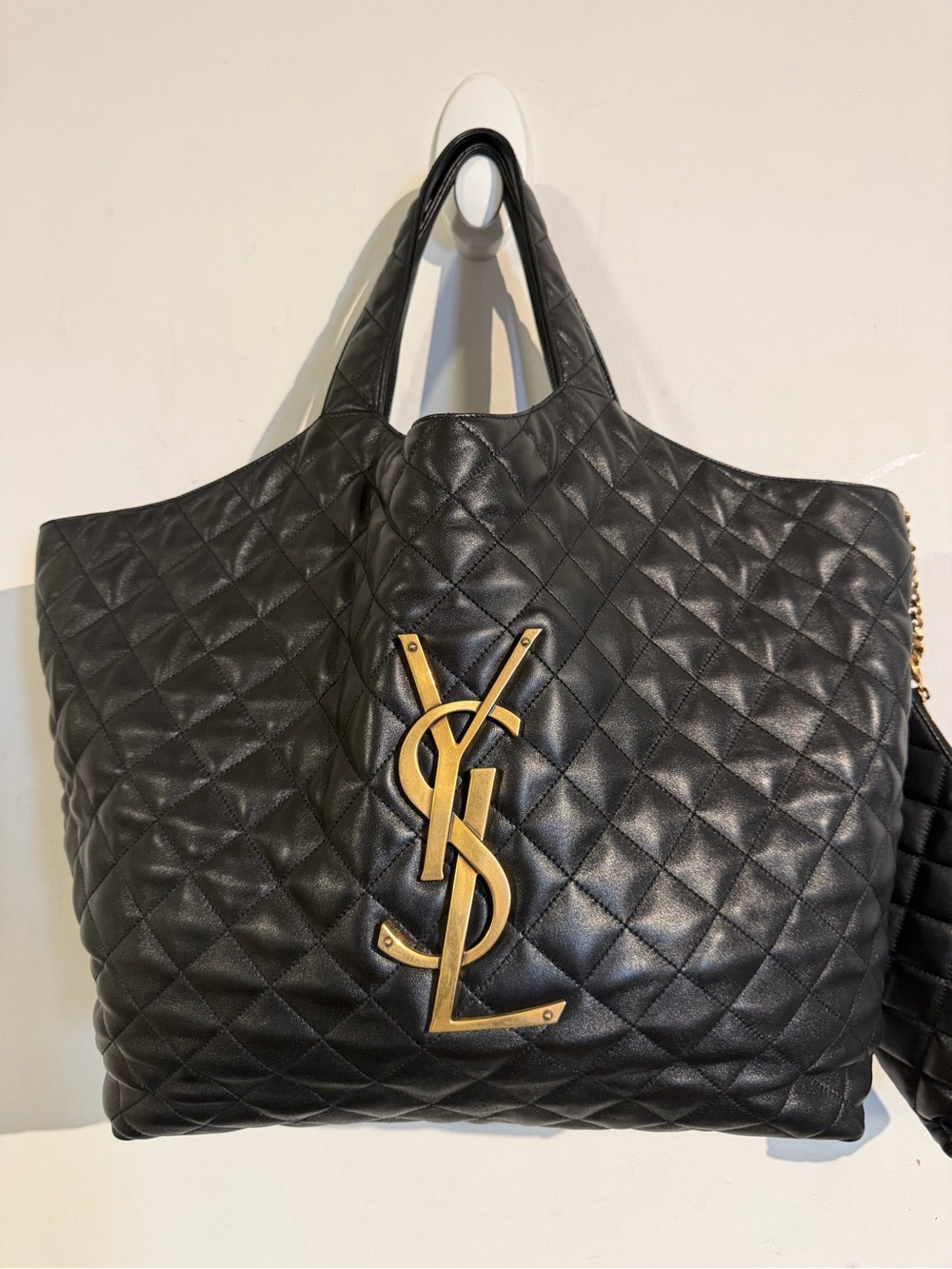 $5,500 Saint Laurent Black Quilted Leather Tote with Gold YSL Emblem